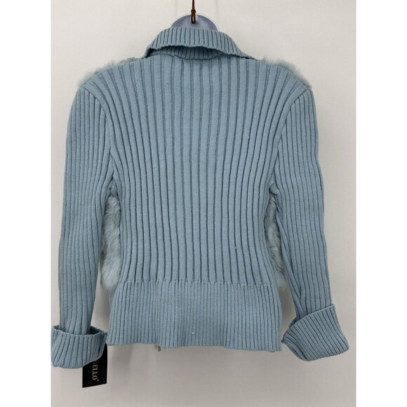 Vintage Y2K CHEBELLO  Rabbit Fur Leather Trim Zip Up Sweater Size M  NWT$179‎ - Picture 9 of 17